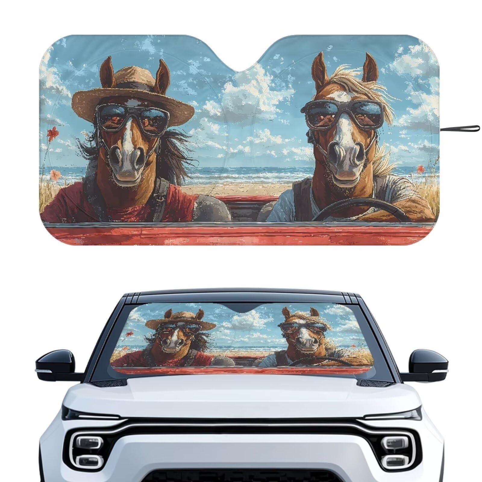 Fashion Horse Car Windshield Sun Shade Foldable Car Windshield Sunshades Wind...