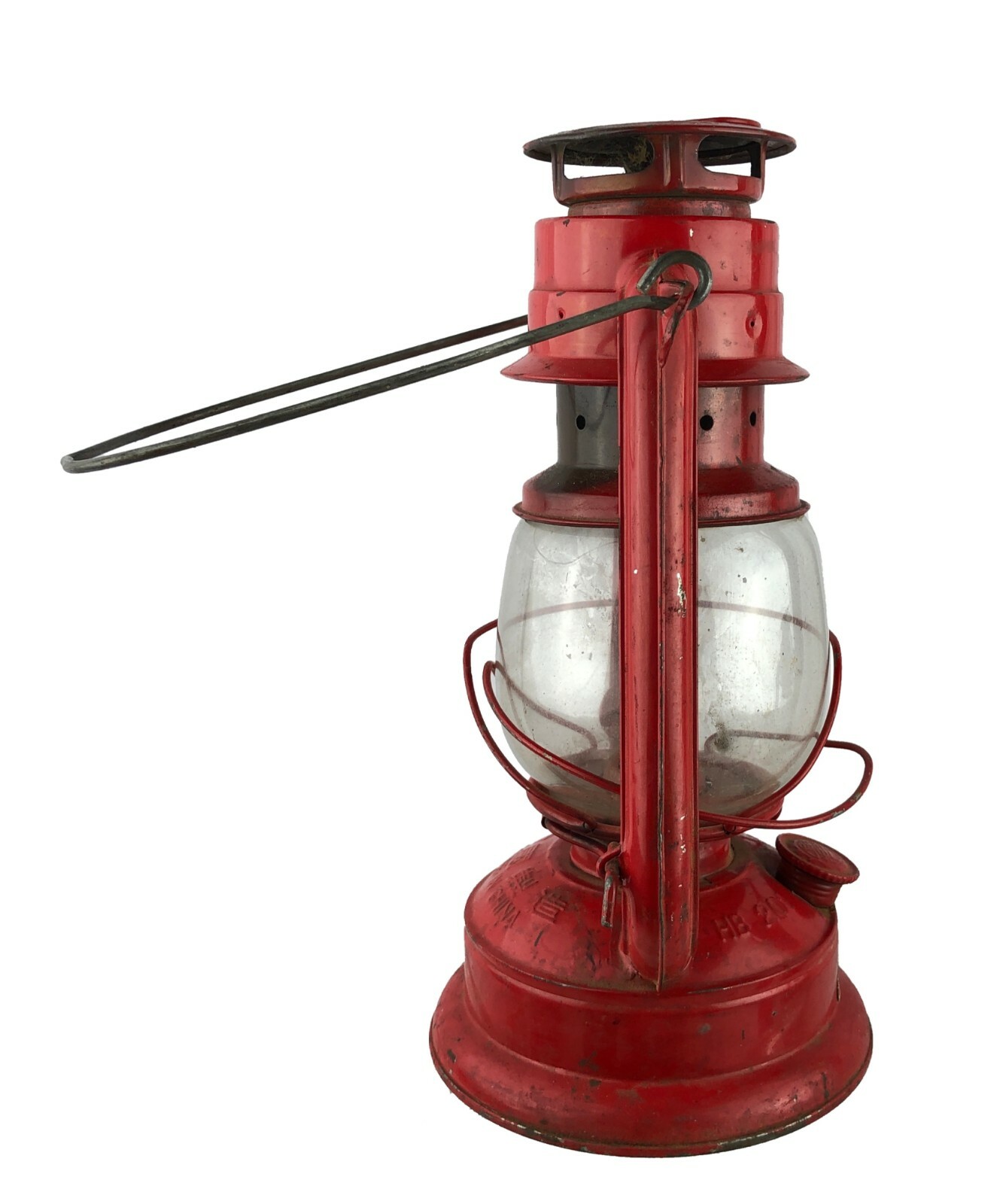 Vintage Big Wheel Brand Red Painted Kerosene Lantern Winged