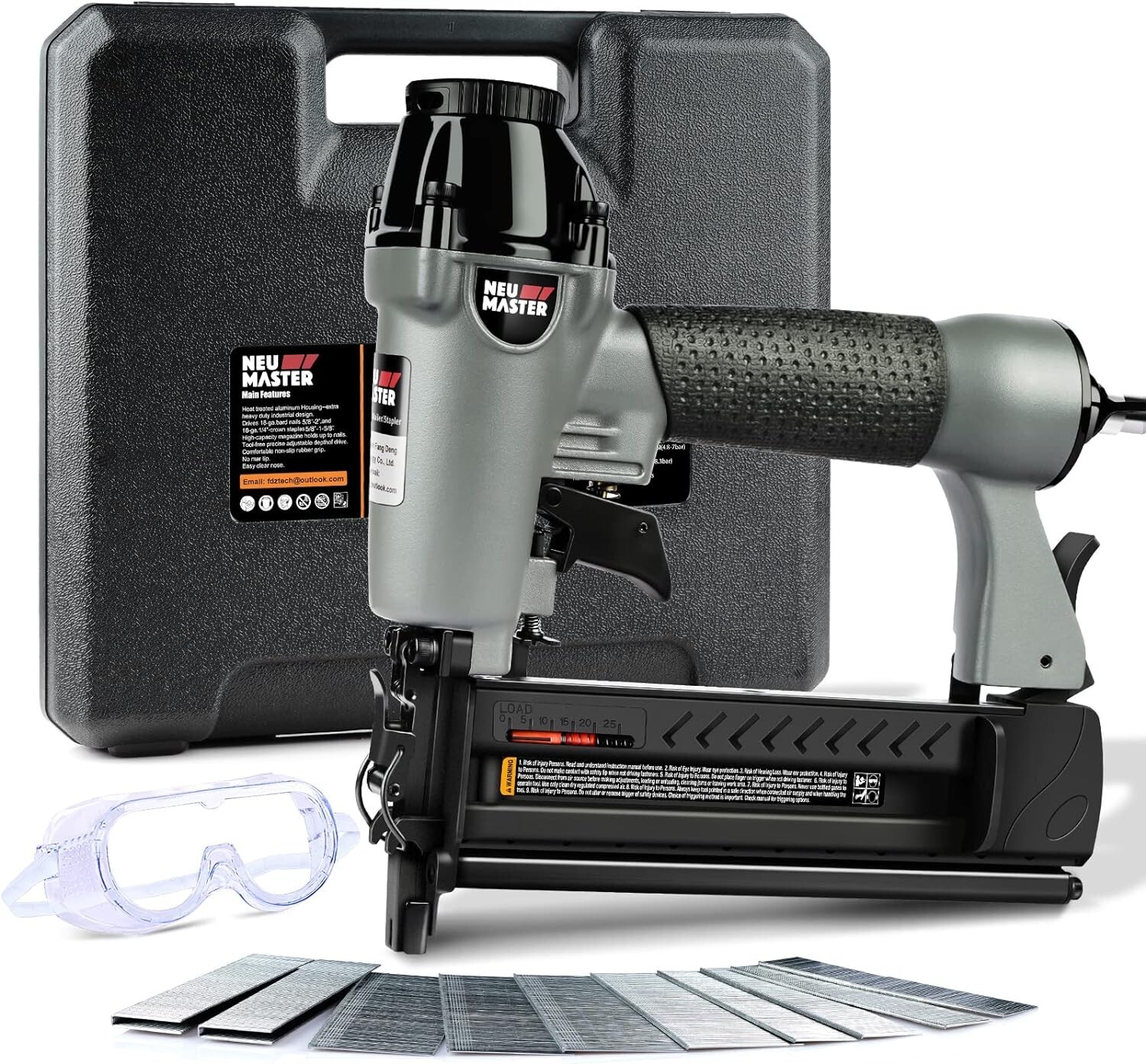 Complete Pneumatic Nail Gun Set with Carrying Case & Accessories - User-Friendly