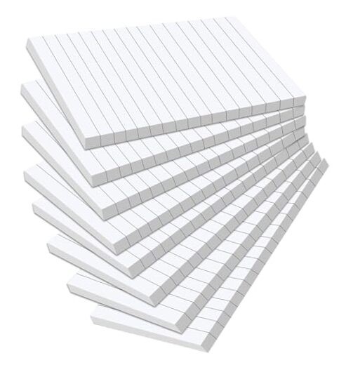 Pack of 400 Sticky Notes White,Lined Self-Adhesive Notes 100 x 150 100x150mm