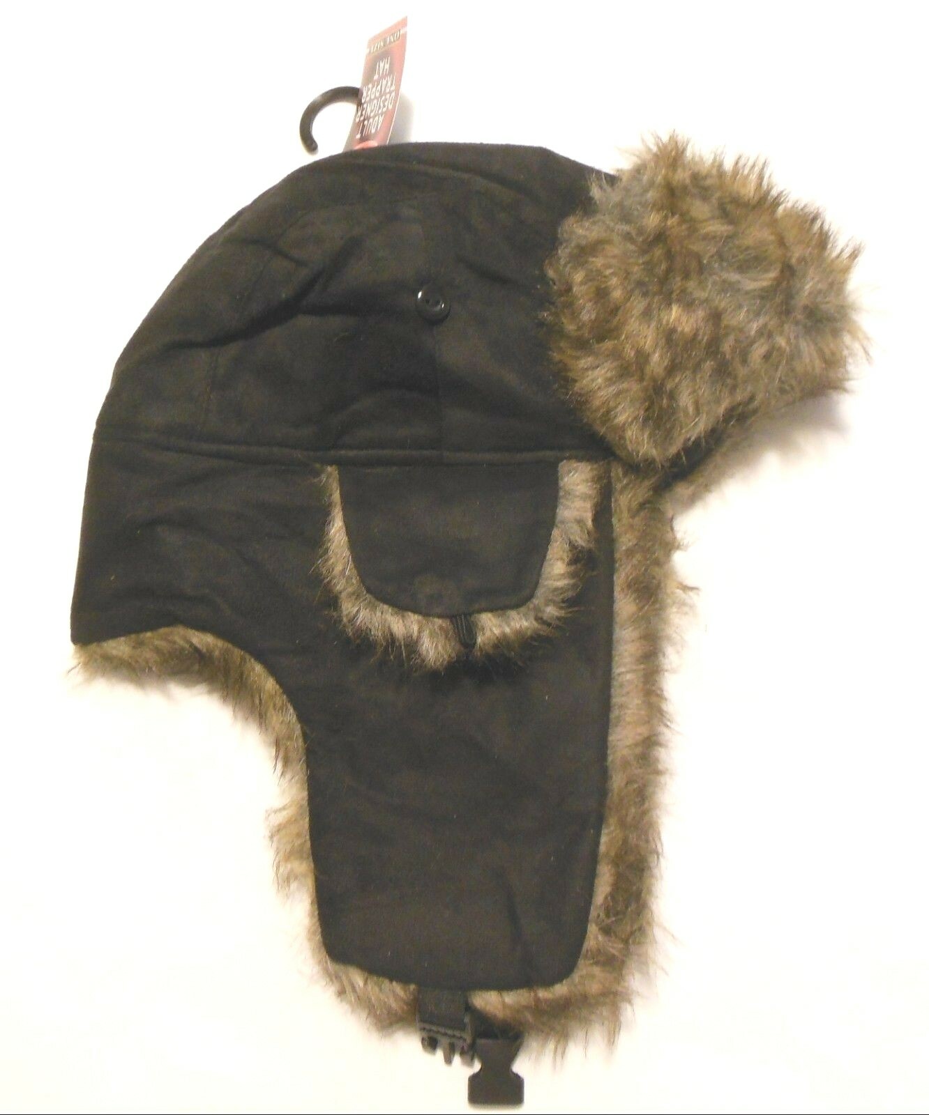 Trapper Hat Black Suede Feel One Size Unisex Winter Warmer