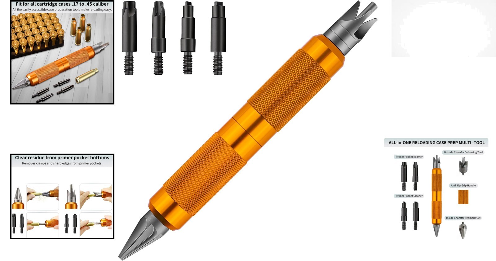 Versatile Case Prep Multi-Tool for .17 to .45 Caliber - 6 Reloading Accessories