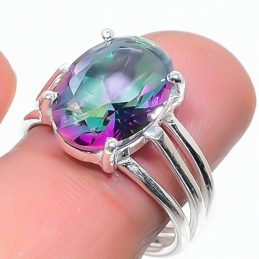 Mystic Topaz Gemstone 925 Sterling Silver Jewelry All Size Ring For Gift