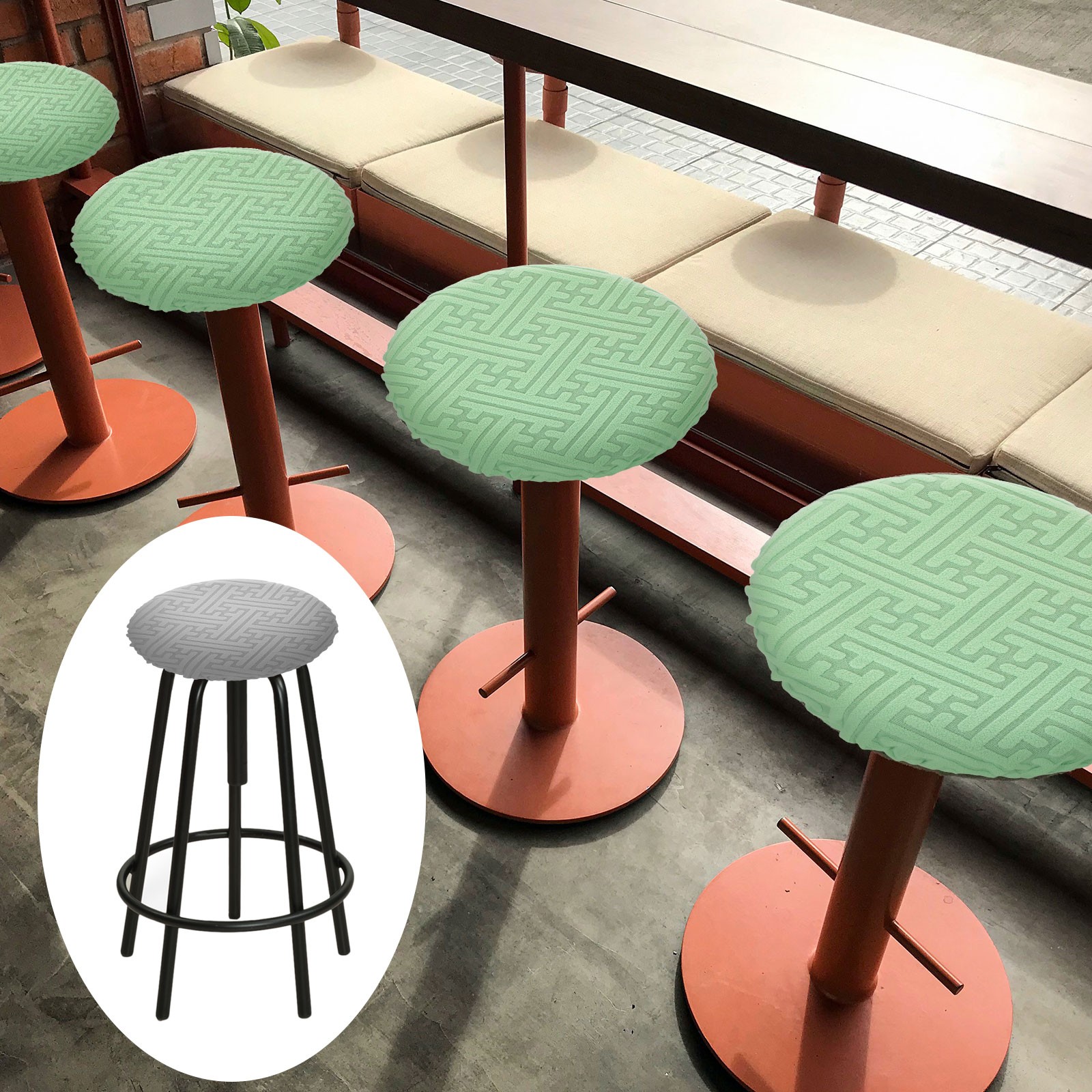 2Pcs Bar Stool Covers Round, 12-14" Elastic Stool Seat Slipcover, Gray
