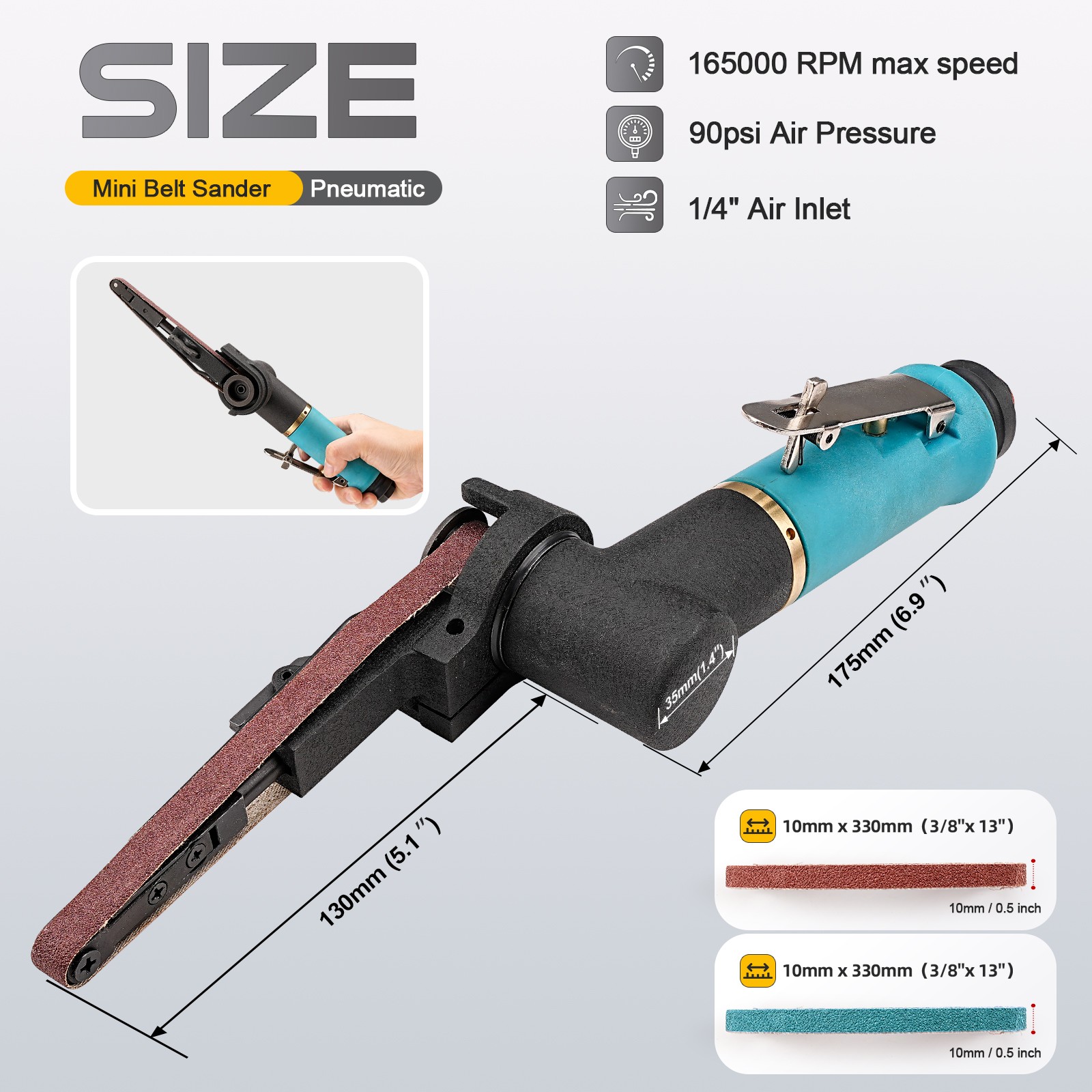 330x10mm Mini Pneumatic Belt Sander Pneumatic Tool With 12Pcs Sanding Belts Kit