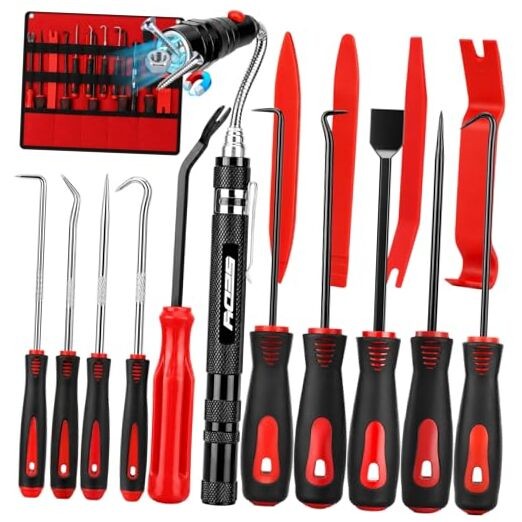 15PCS Pick and Hook Tool Set with Magnetic Pickup Tool, Trim Removal Tools,