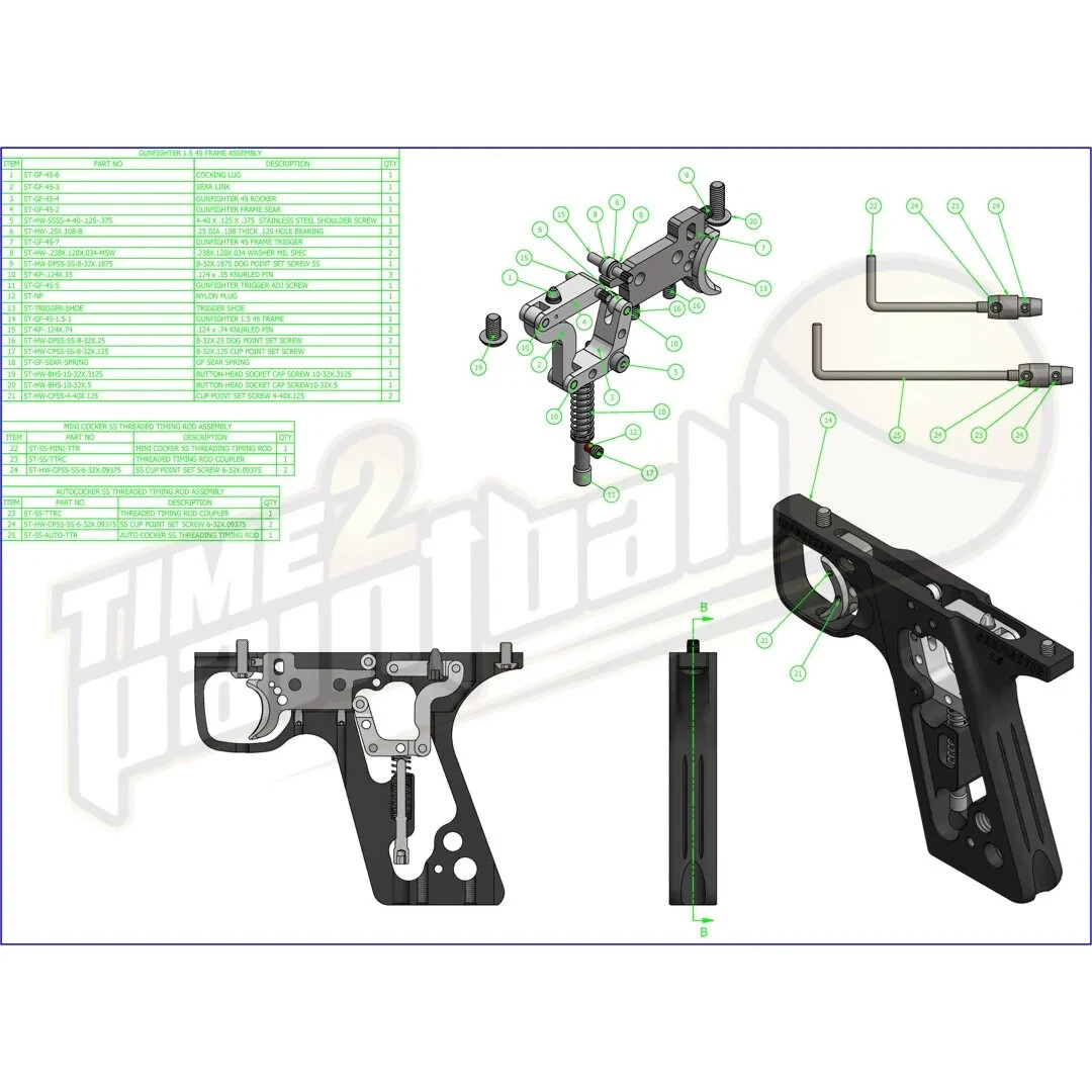 Shocktech Autococker Gunfighter 1.5 Trigger Frame w/ Short Timing Rod - RAW