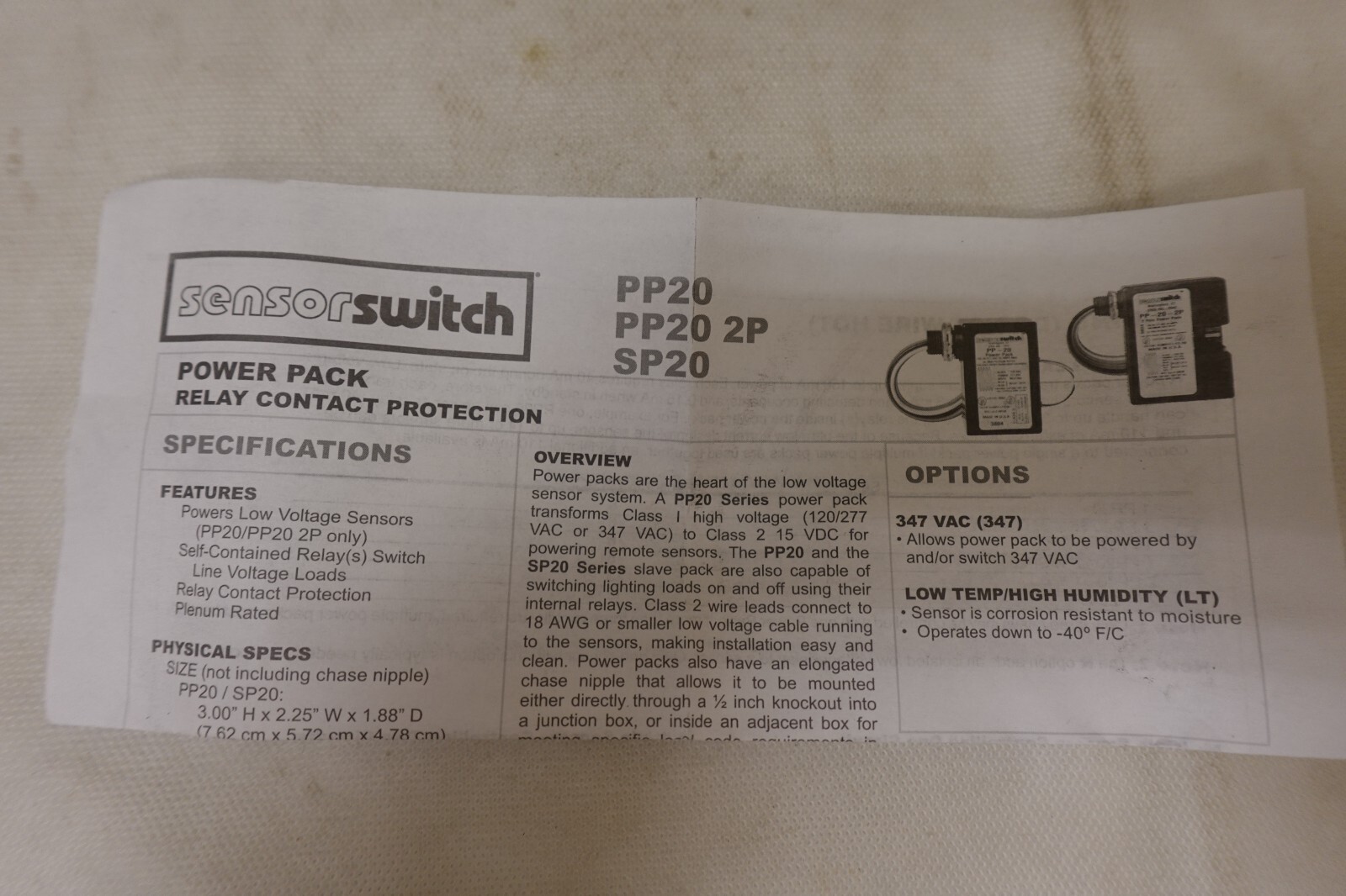 ACUITY - SENSOR SWITCH SP20 Power Pack, For Occupancy Sensor 6EZZ3