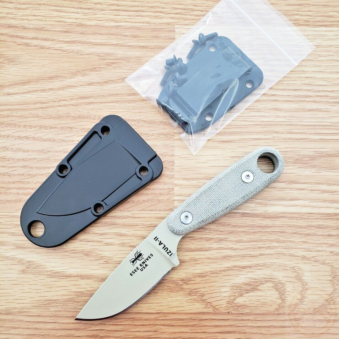 ESEE Izula II DT Fixed Knife 2.63" 1095HC Full Steel Blade Tan Micarta Handle
