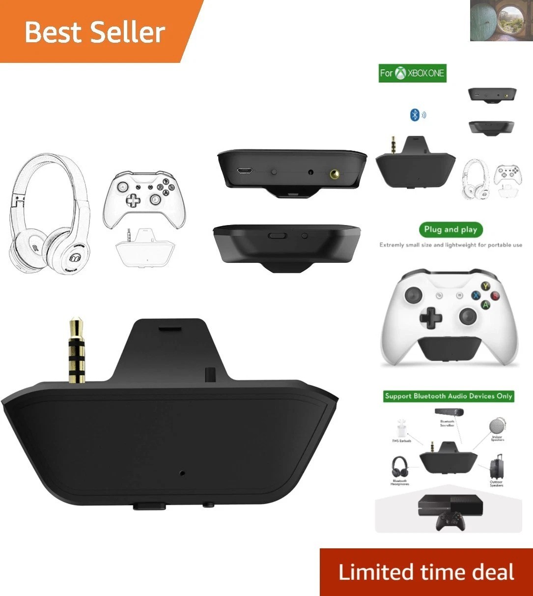 Compact Bluetooth Audio Adapter for Xbox Controllers - Fits AirPods & More