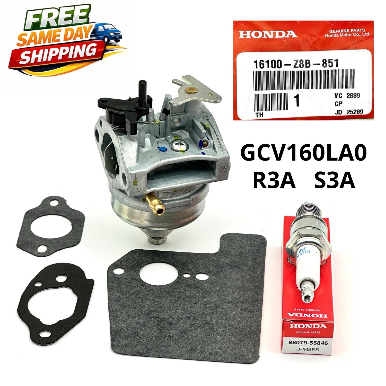 Genuine HONDA Carburetor GCV160LA0 R3A S3A 16100-Z8B-851 w Gaskets Spark Plug