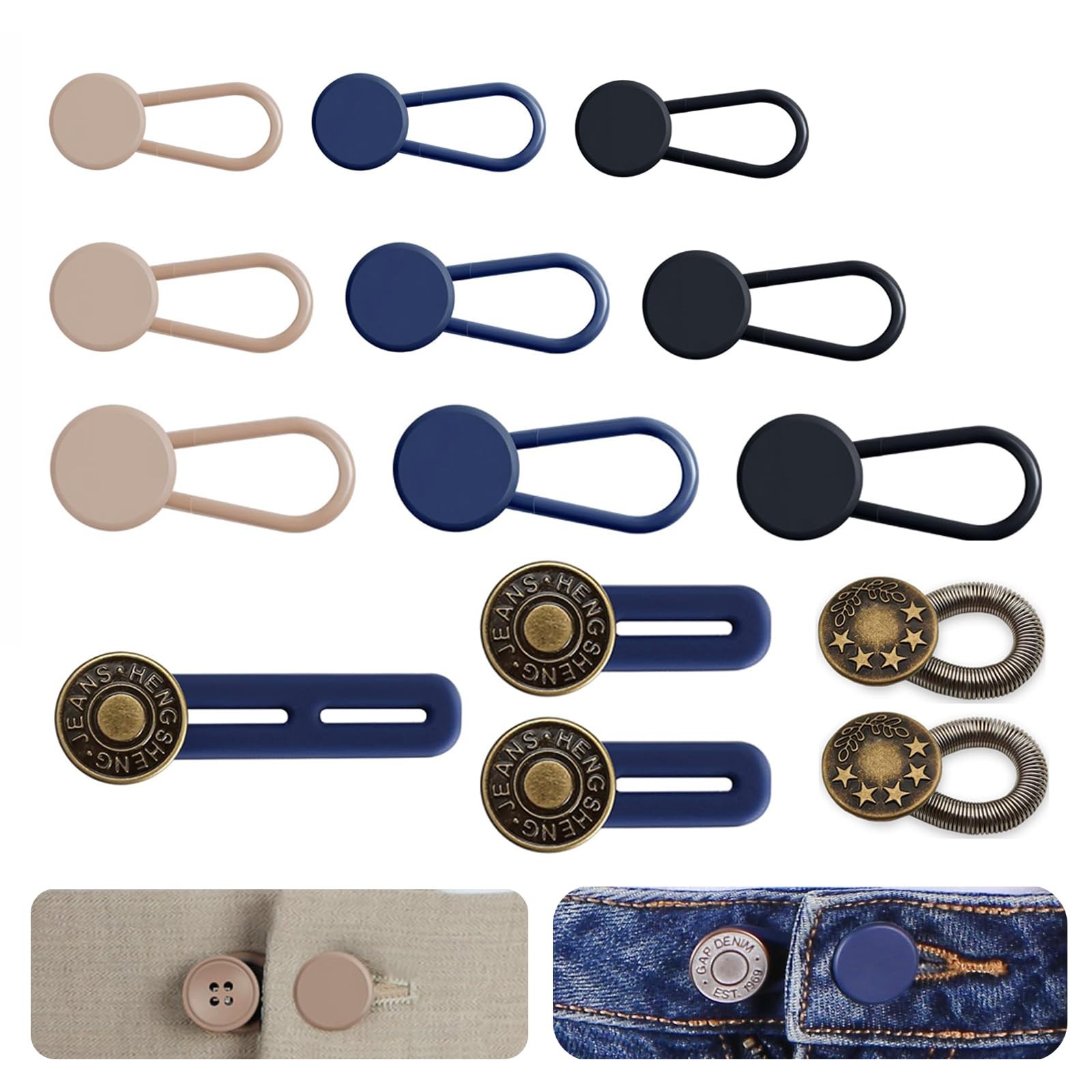 Button Extenders for Jeans & Pants | No-Sew Waistband Extender 14Pcs Multicolor