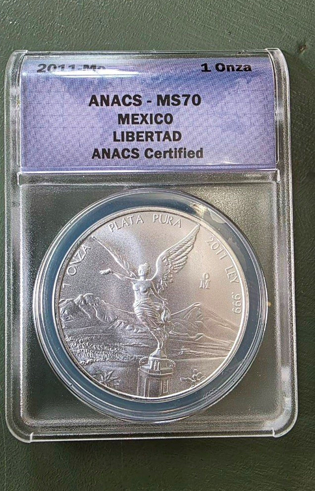 Mexico Libertad 2011-Mo 1 Onza 0.999 Silver Coin ANACS MS70 Certified