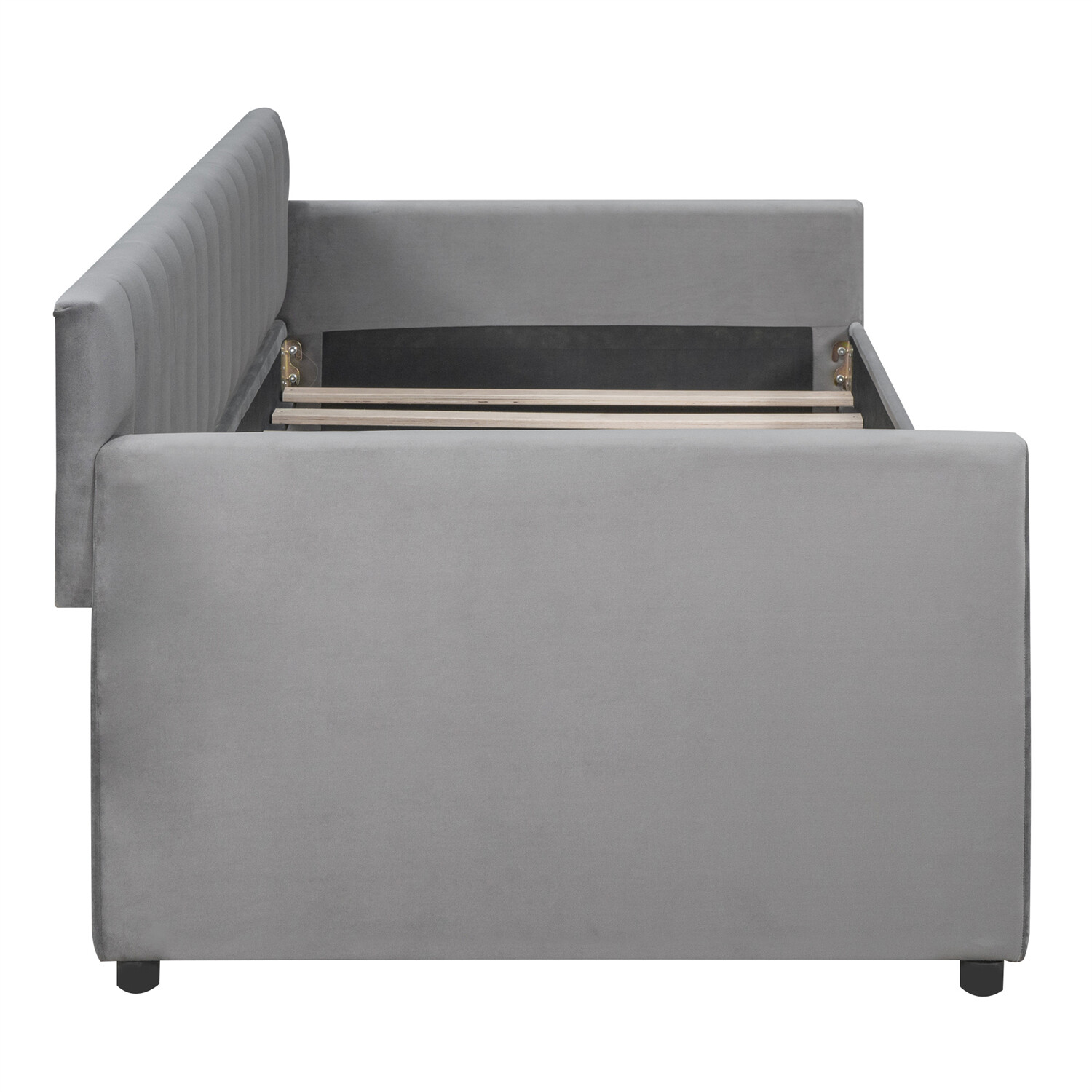 Twin Size Daybed with 2 Drawers Upholstered Bed Frame Sofa Bed with Storage Gray