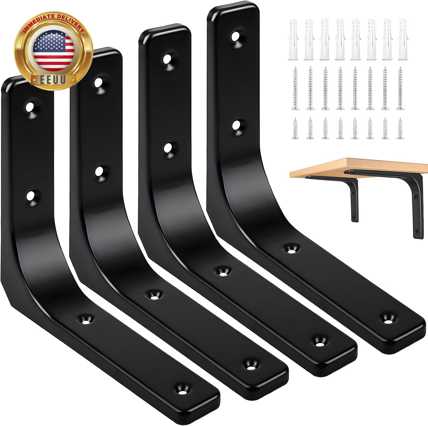 Metal Shelf Brackets, 4 X 4 Inch Heavy Duty L Hanging Angle Brackets, Iron Wall
