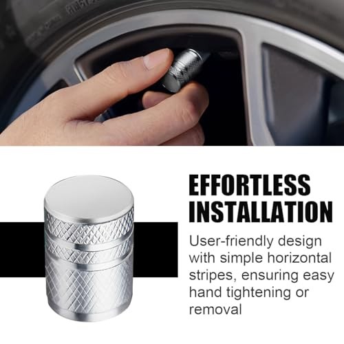 Tire Valve Stem Caps - (5 Pack) Metal Air Caps with Plastic No Pattern Silver