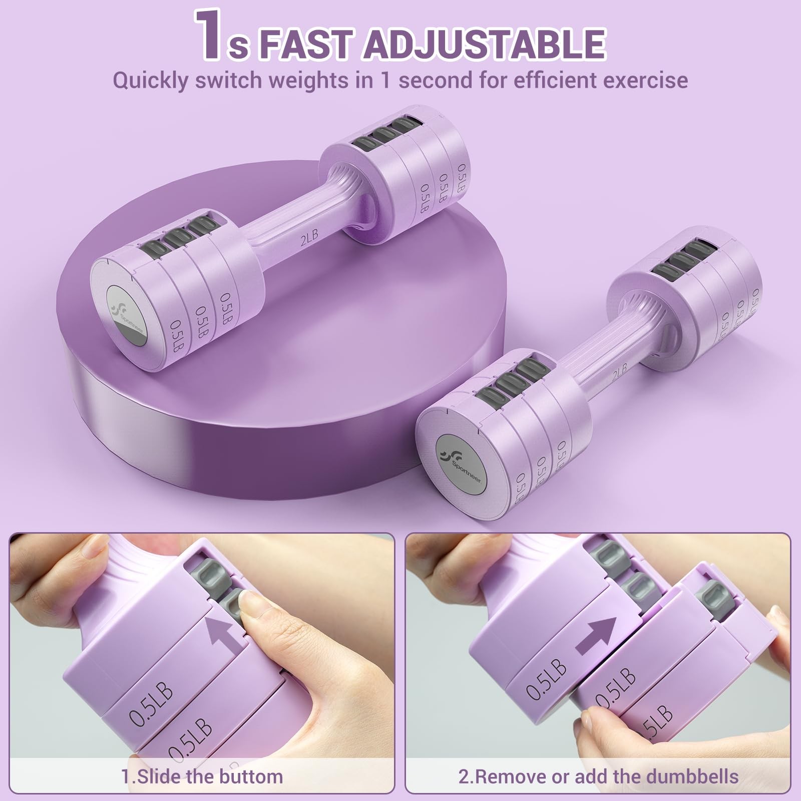 Adjustable Dumbbells Hand Weights Set: 1 Pair 0.9-4.5KG (0.9-2.3KG) Fast Adju...