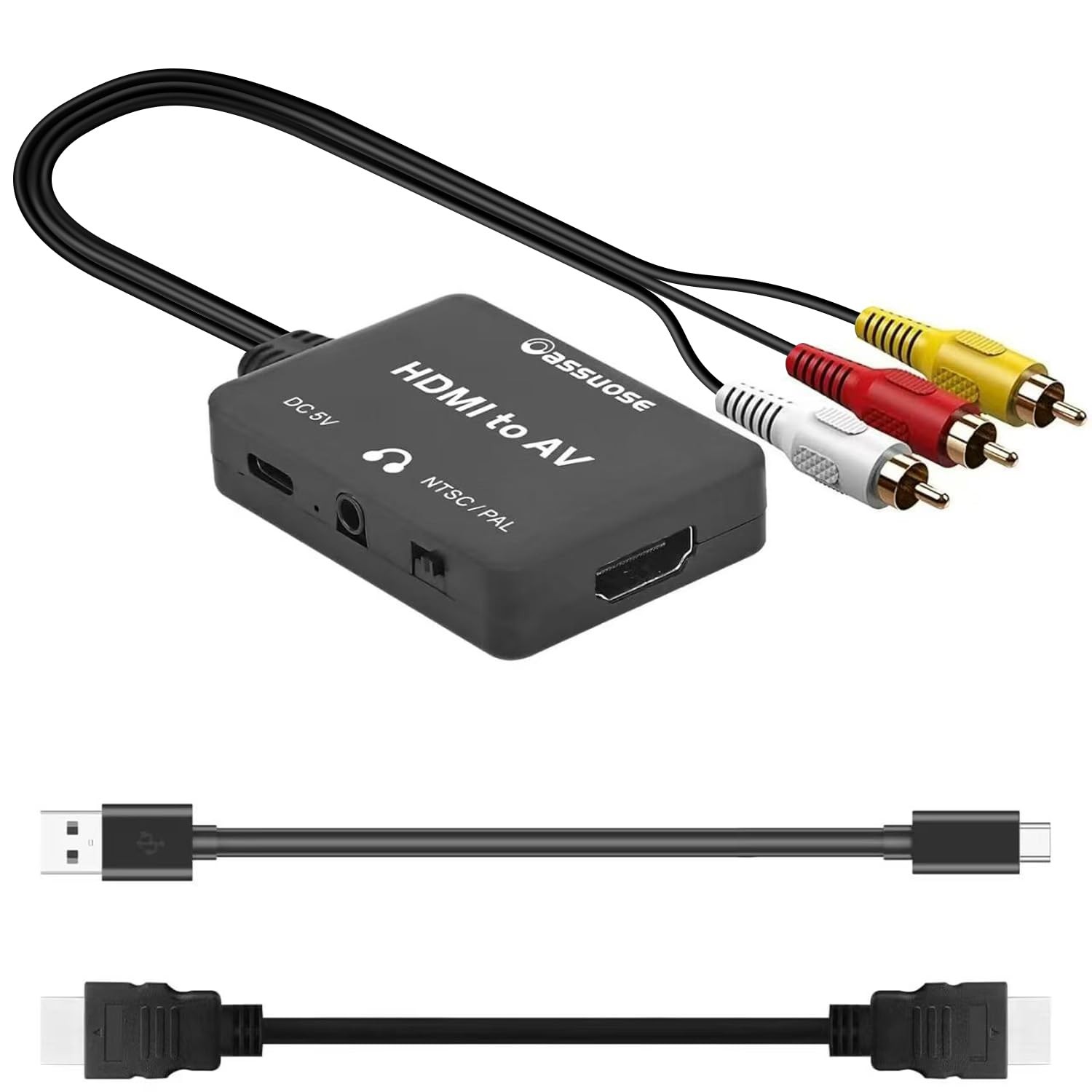 HDMI to RCA Converter with 3.5mm Audio Headphones Port, AV Black