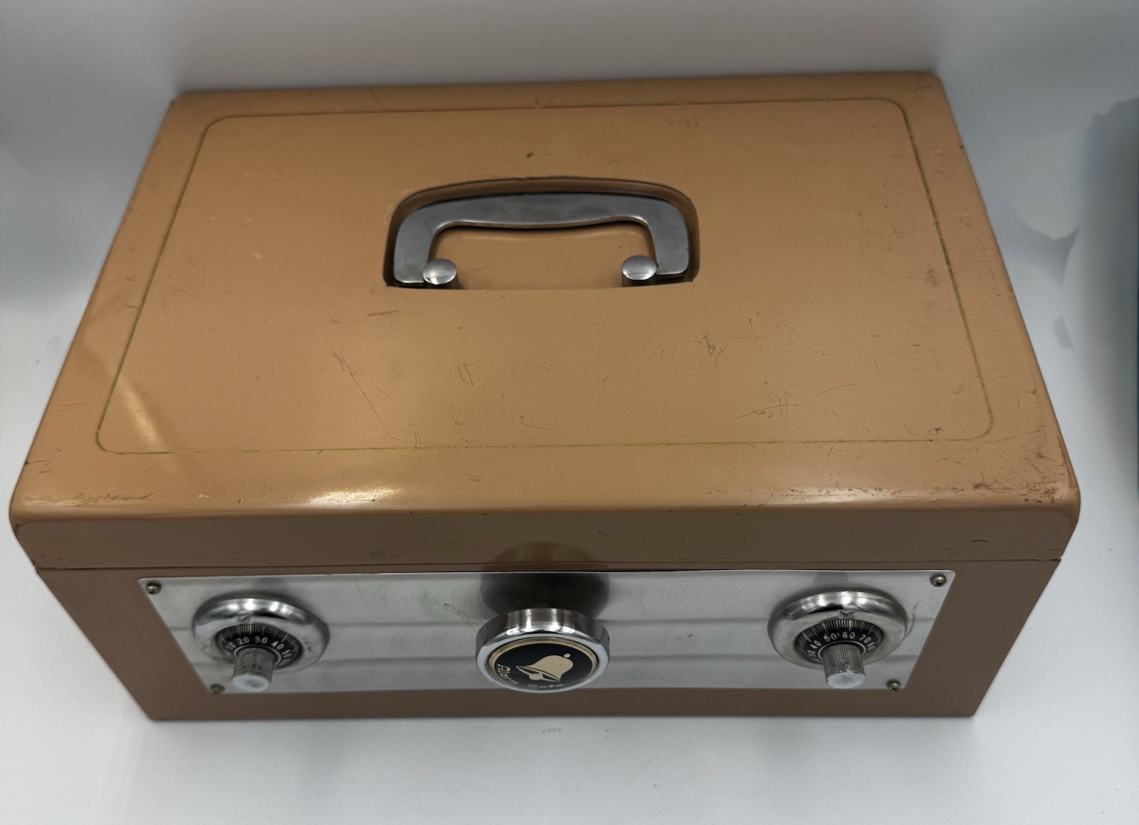 ALARM CASH BOX, PORTABLE SAFE - 1950'S - EXCELLENT - HAND SAFE