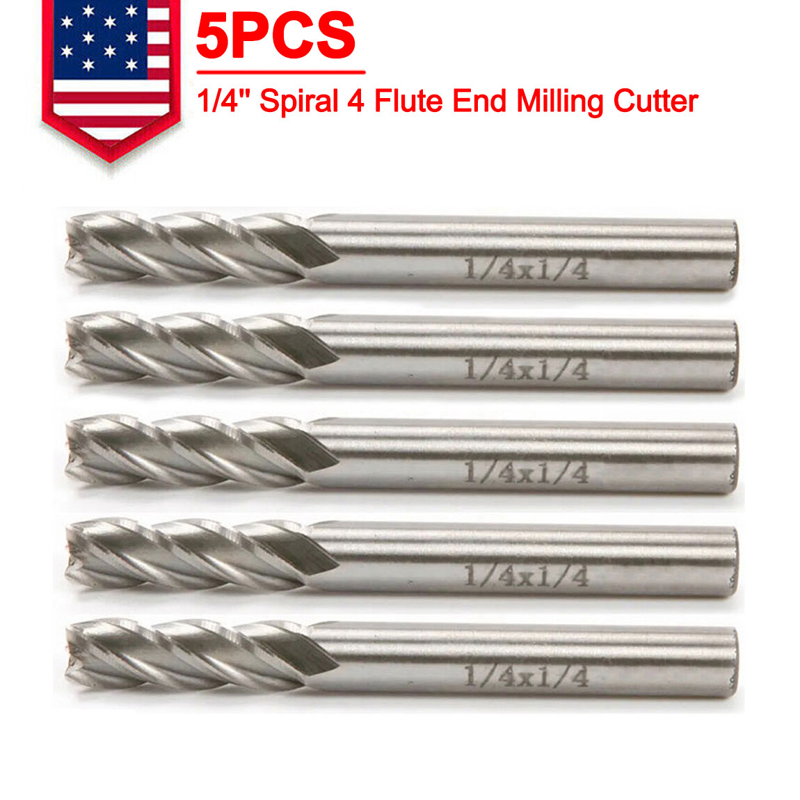 5x 1/4'' Straight Shank Spiral 4 Flute End Milling Cutter CNC Drill Bit Maching