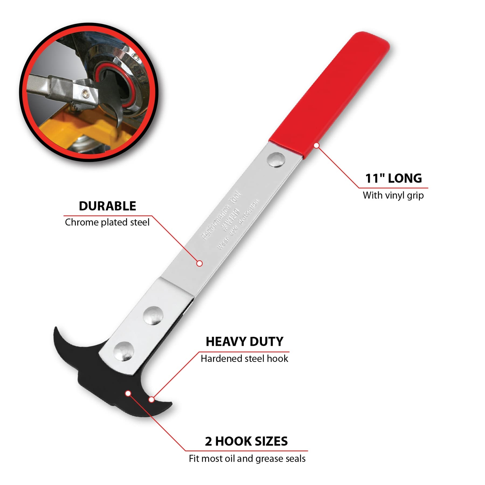 Performance Tool W1219 Professional Seal Puller, Heat Treated Steel, Dual Hook