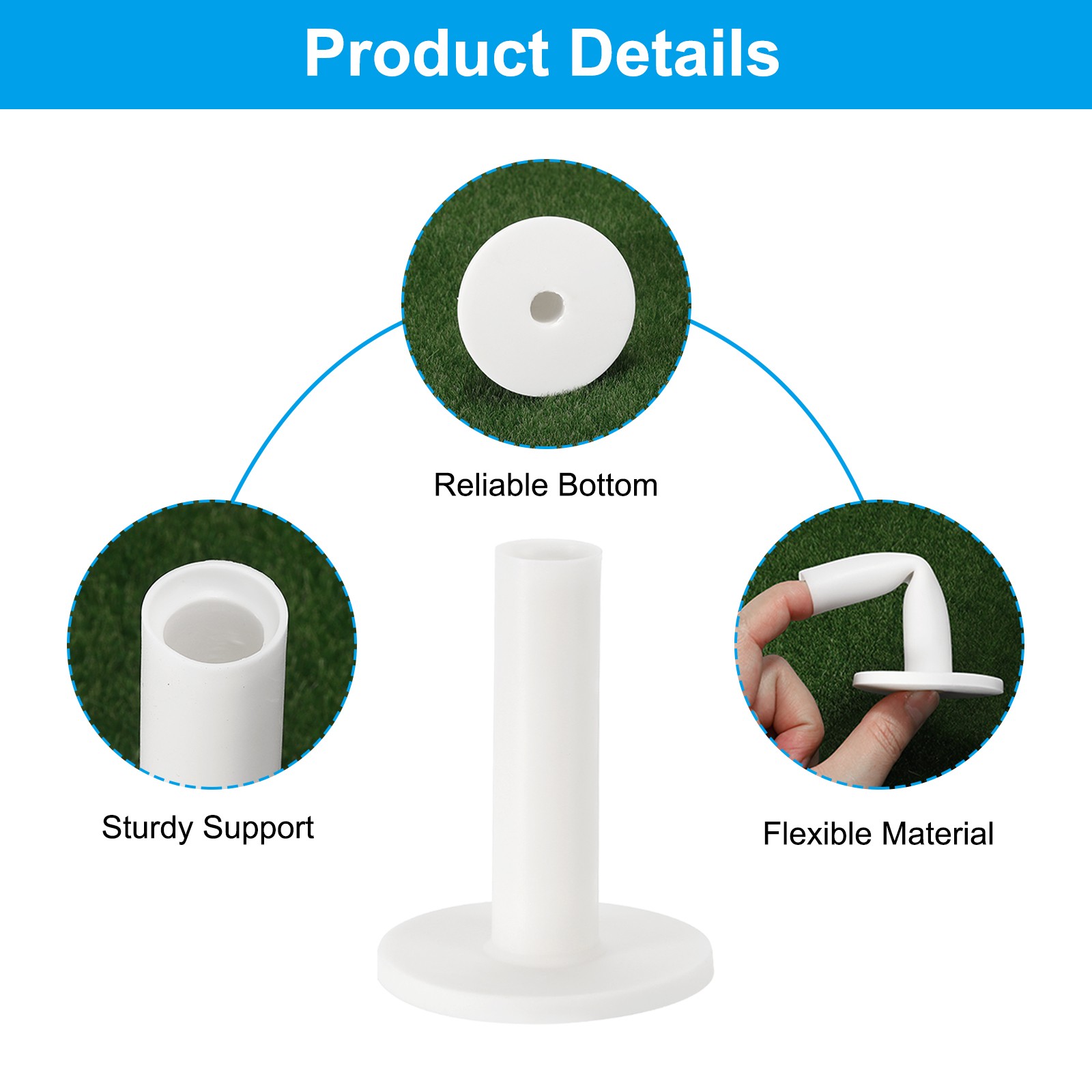 6 Pack 2.8 Inch Rubber Golf Tee Tall Training Driving Range Tee Stable White