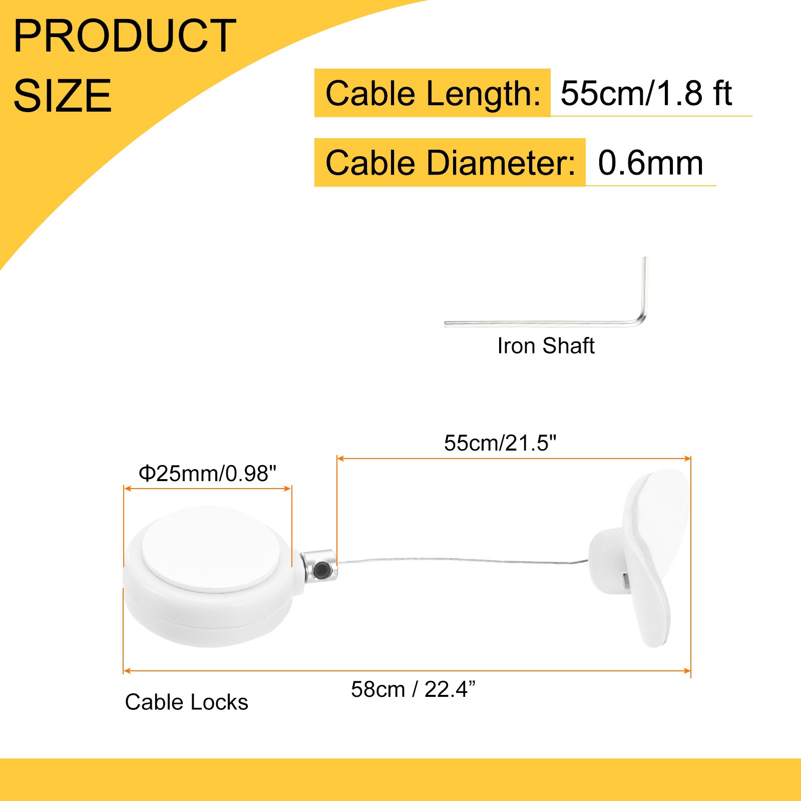 1.8ft Retractable Cable Security Lock with Arc Patch Wrench, White