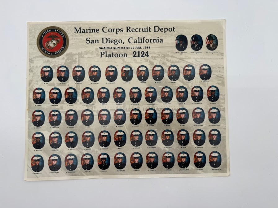 1984 USMC MCRD San Diego Platoon 2124 Graduation Photo Sheet Feb 17 Marines