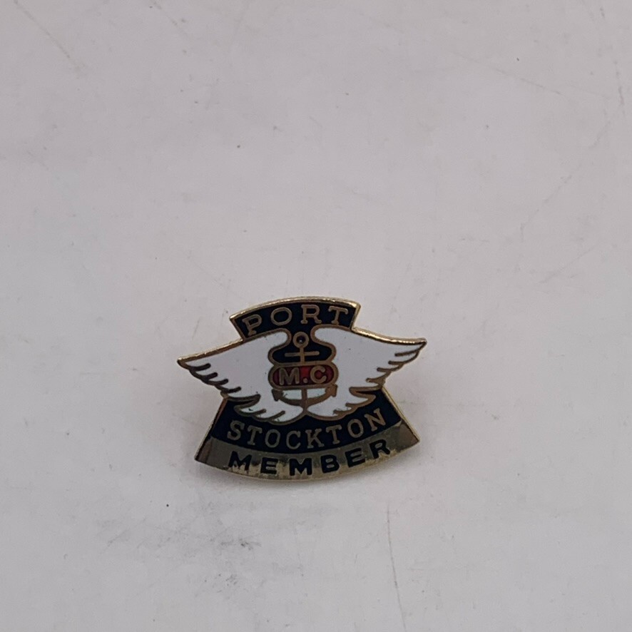 VTG Rare Port Stockton MC Anchor Wings Member Motorcycle Club Harley Riders Pin