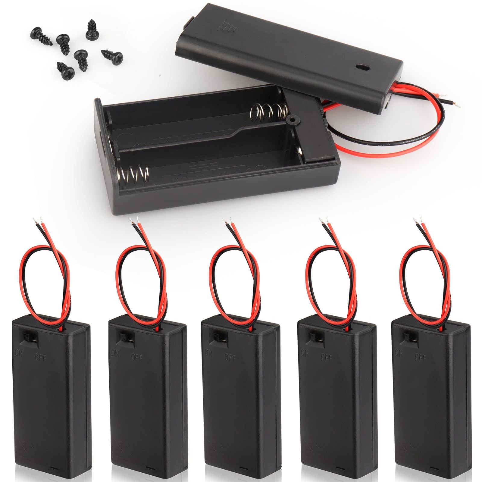 6PCS 2 x 1.5V AA Battery Holder Enclosures with Wire Leads and On/Off Switch (6)