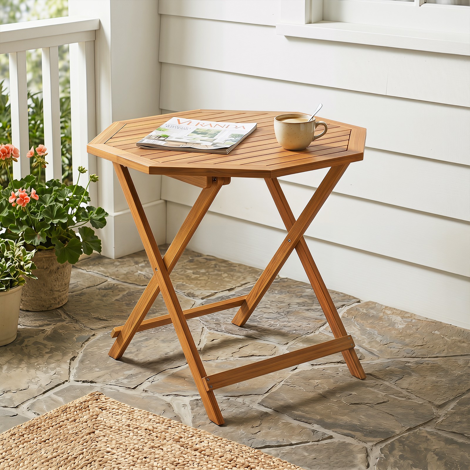 2PCS 37.5" Outdoor Folding Dining Table w/Slatted Tabletop Reinforced Crossbars