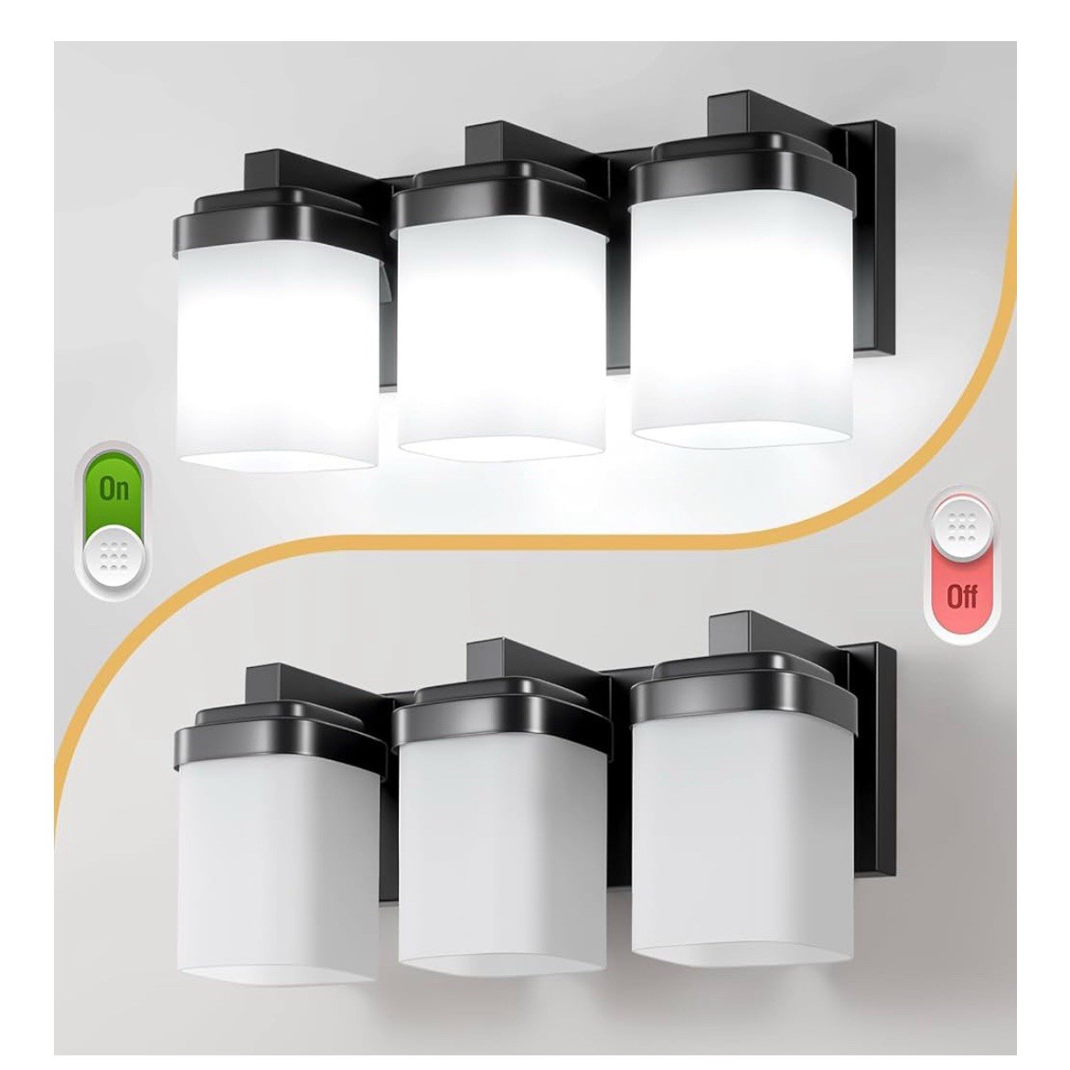 Black 3-Light Vanity Bathroom Wall Light with Milky White Shades