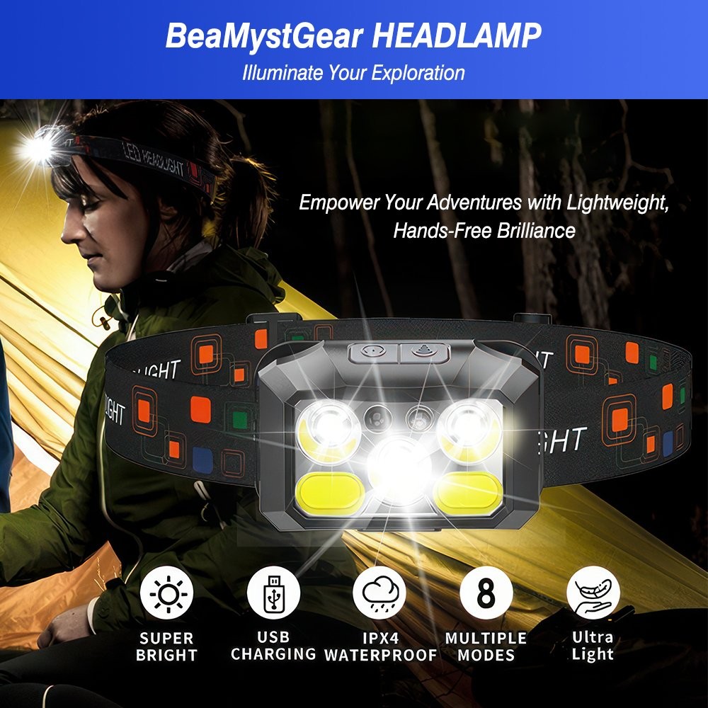 2X Waterproof Headlamp USB Rechargeable LED Headlight Motion Head Torch USB Lamp