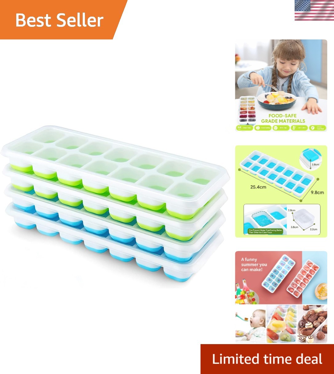 New Silicone Ice Cube Trays 14-cube Blue+green