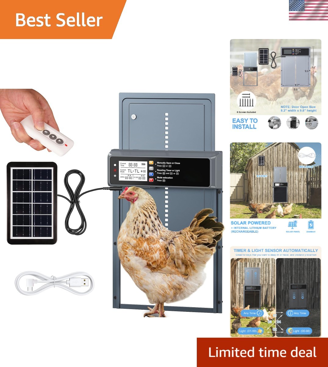 Smart Automatic Chicken Door with Timer, Remote Control & Anti-Pinch Safety