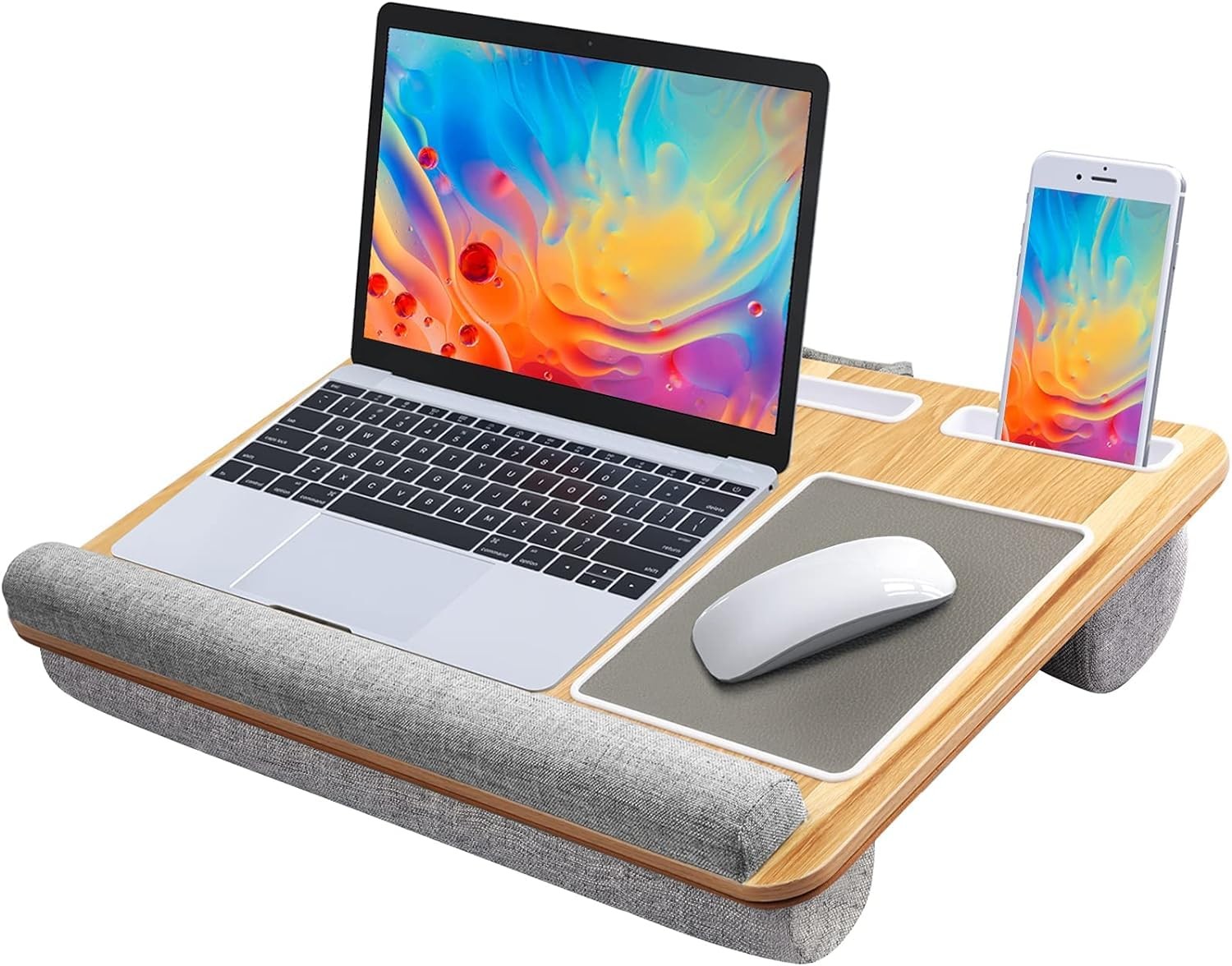 HUANUO Lap Desk - Fits up to 17 inches Laptop 1 pack, Light Brown Woodgrain