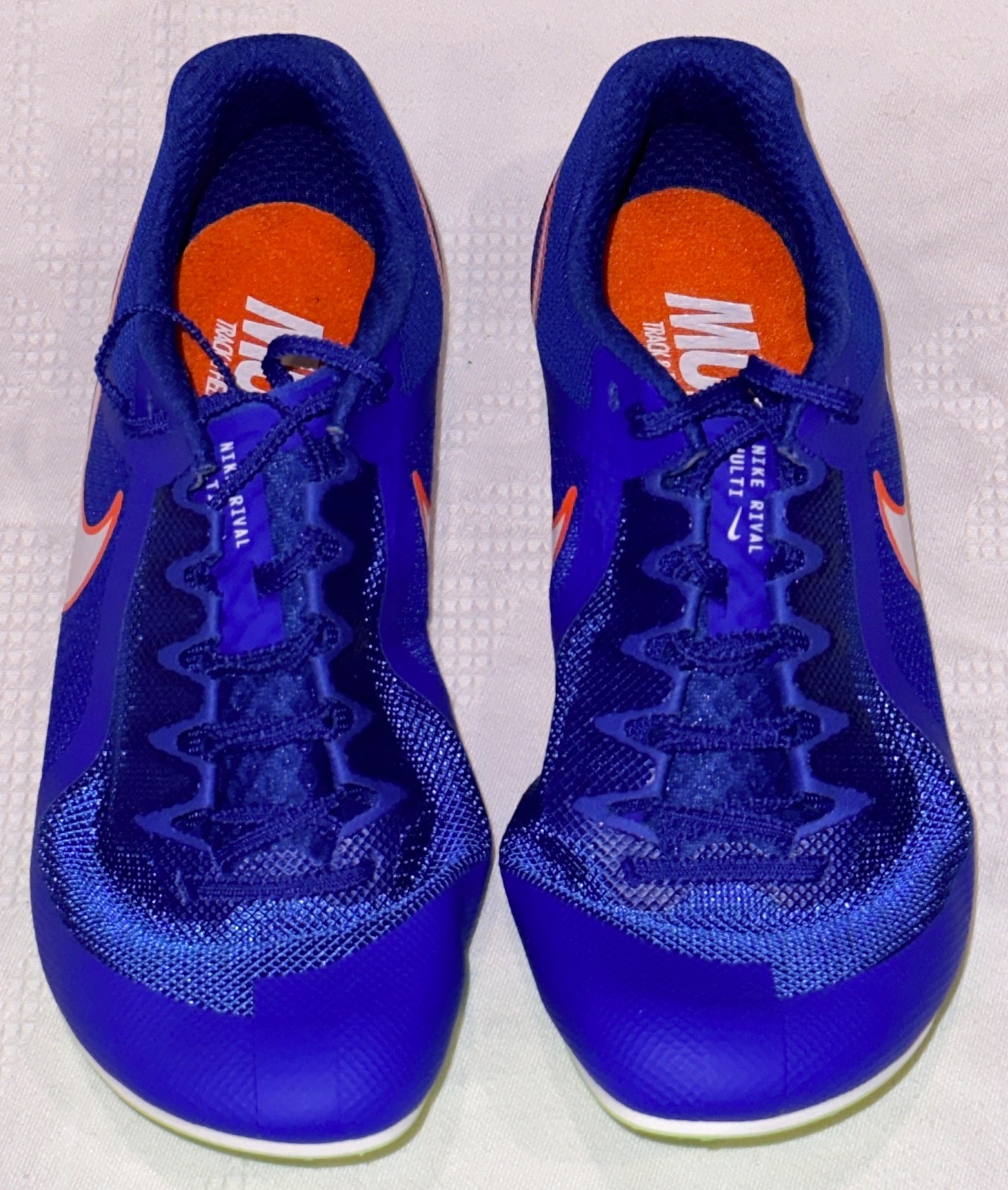 NIKE Rival Multi Use Racer Blue White Track Spikes Shoes Mens Sz 4 7 9.5 10 10.5