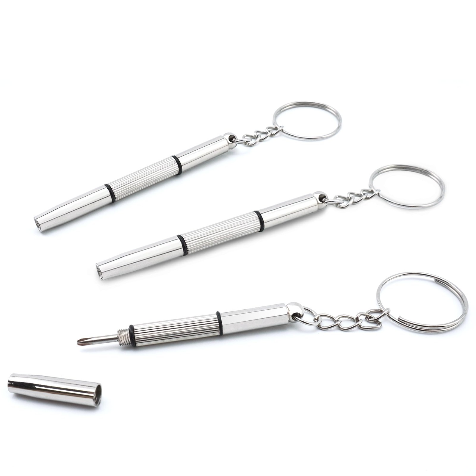 Juxiamal 3 PCS Mini Portable Screwdrivers for Glasses, 3-in-1 Keyring Silver