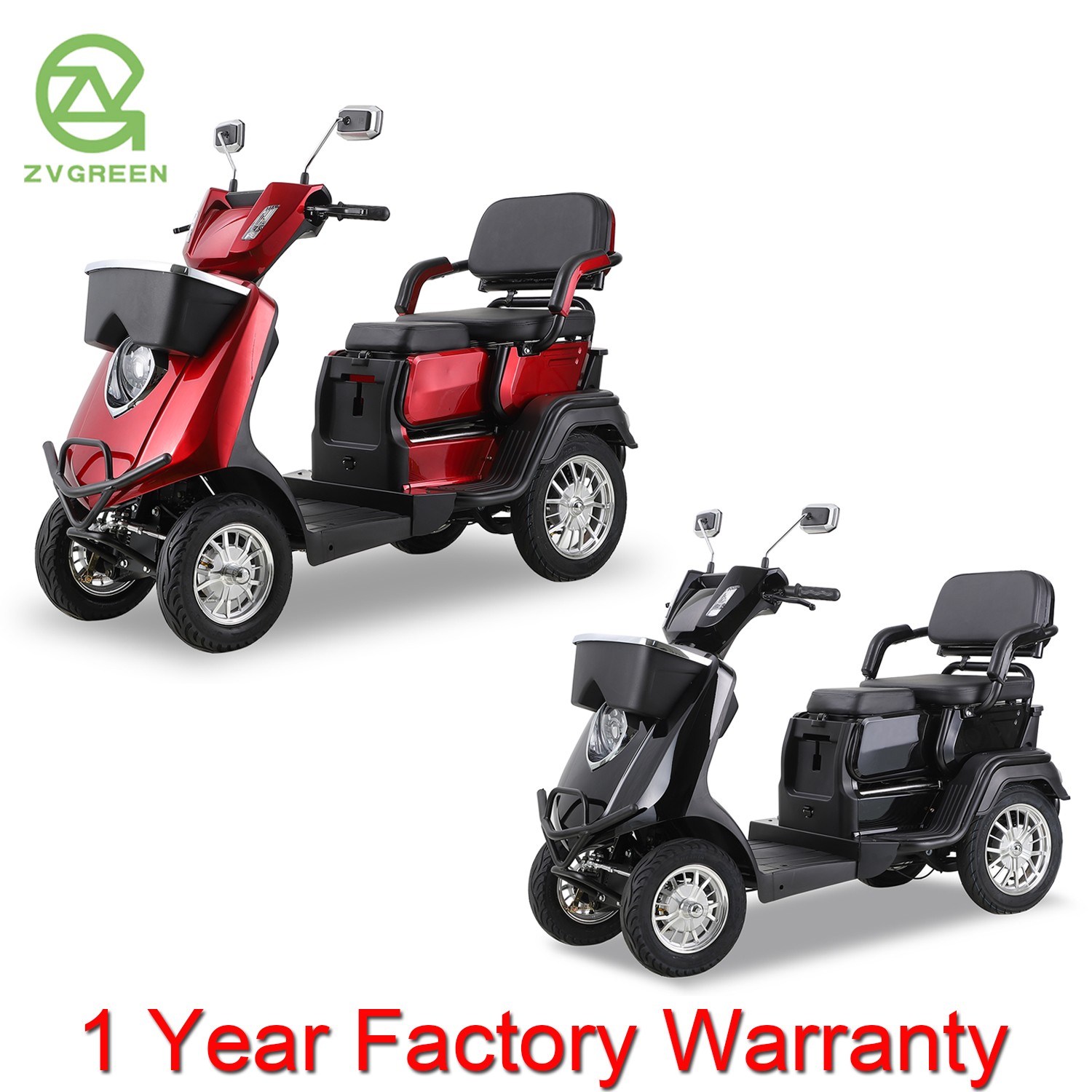 1000W 4-Wheel 2-Seat Electric Mobility Scooter for Seniors 36 Miles 60V/20Ah