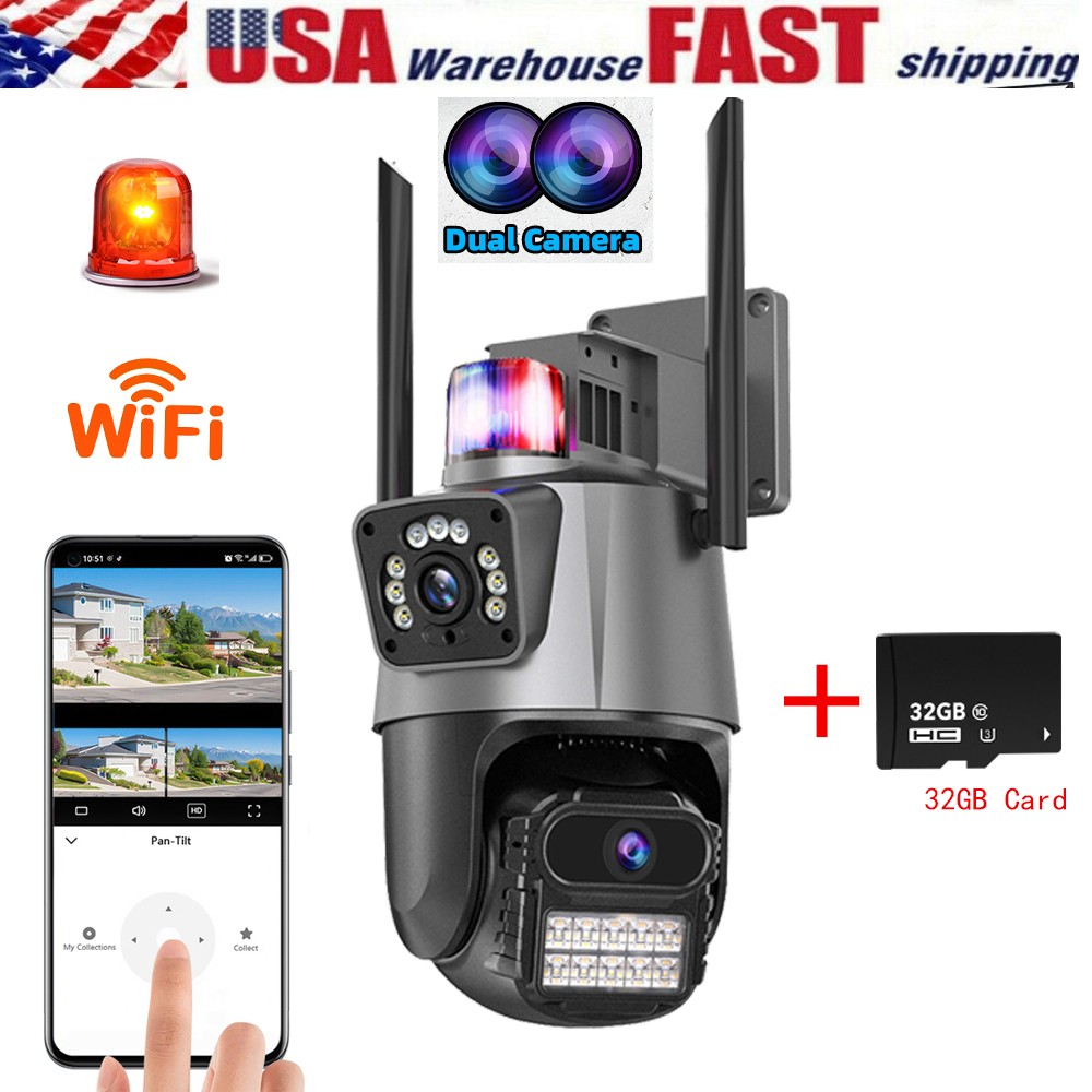 Security Camera Dual Lens HD 1080P WiFi IP Wireless Outdoor CCTV PTZ Home Cam
