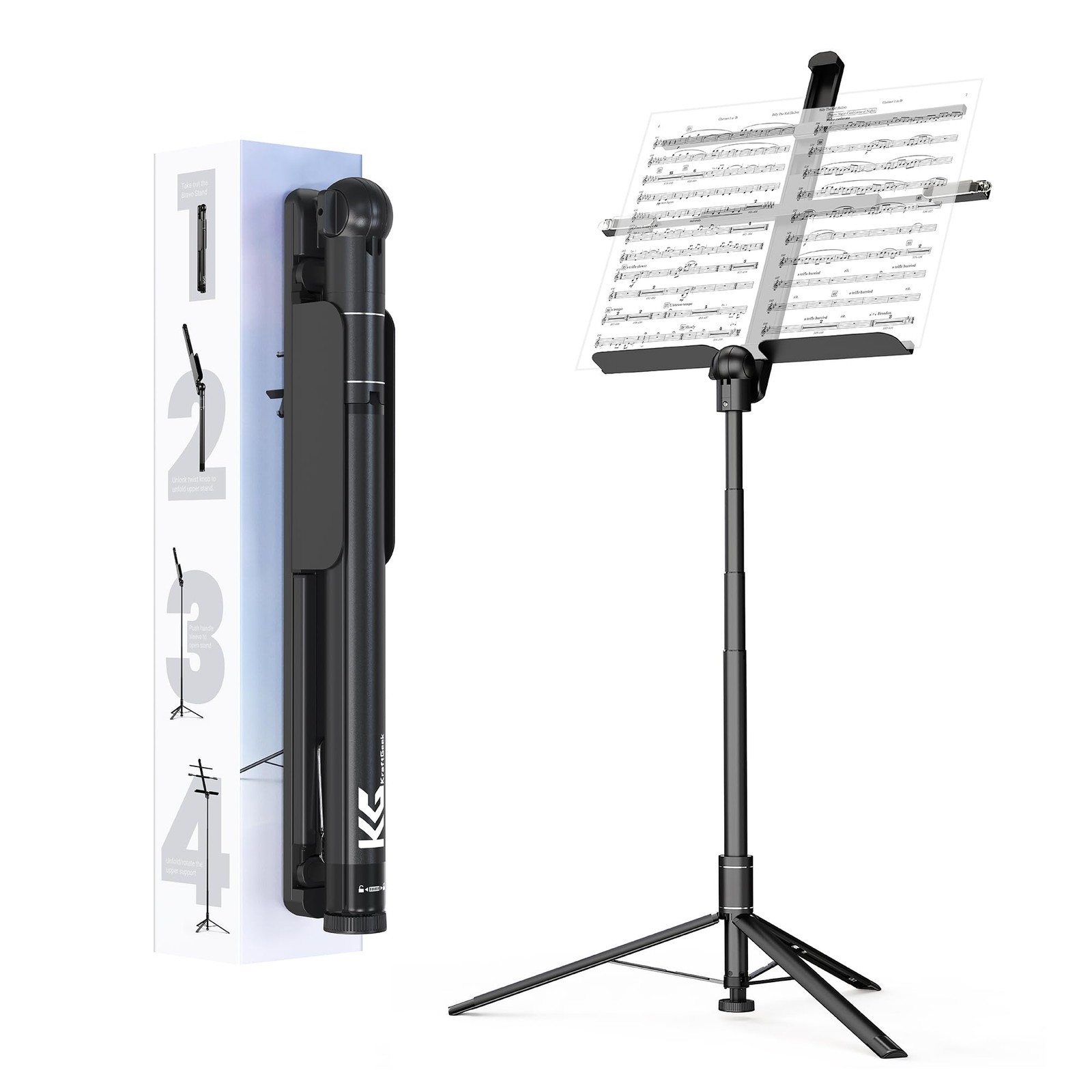 KraftGeek 66" Capsule Music Stand for Sheet Music, Portable and Folding