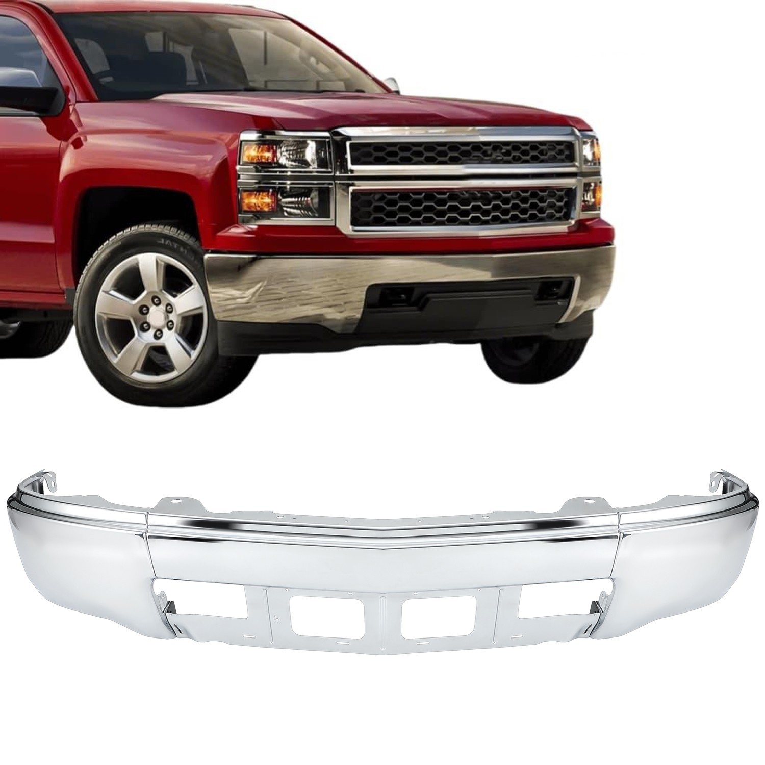 Front Bumper For 2014-2015 Chevy Silverado 1500 W/O Fog Chrome NEW Steel