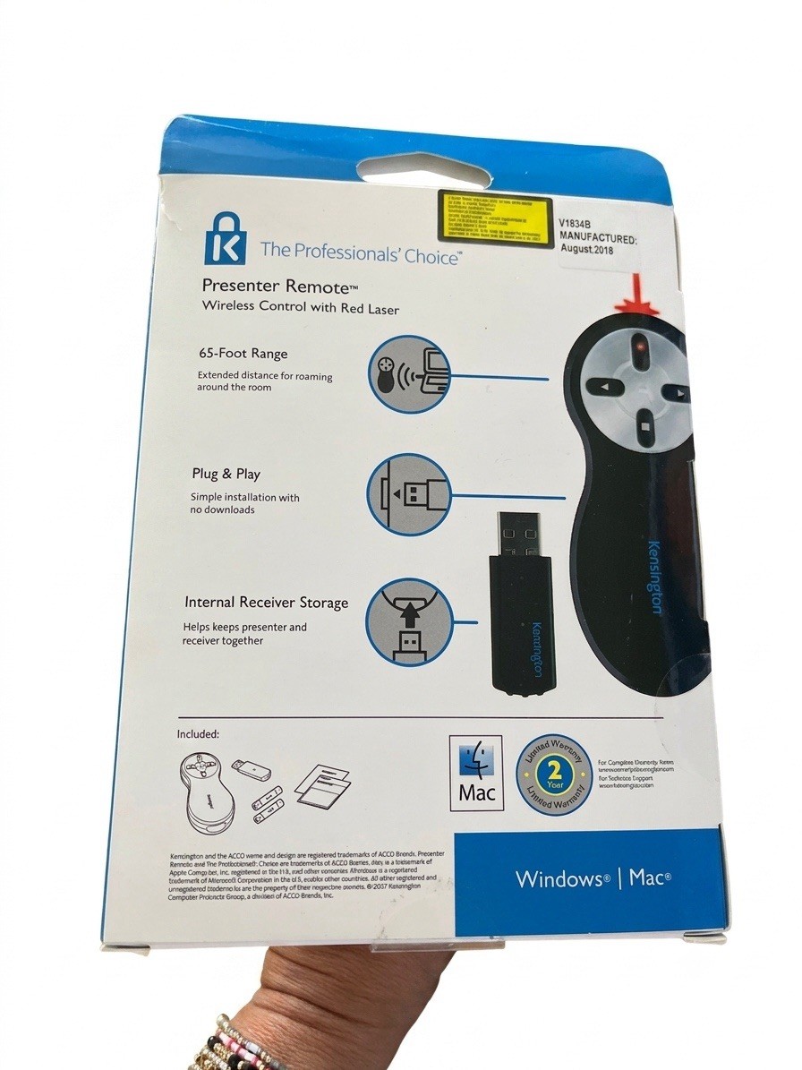Kensington K33374USB Wireless Presenter Remote Red Laser USB Mac/Windows Black