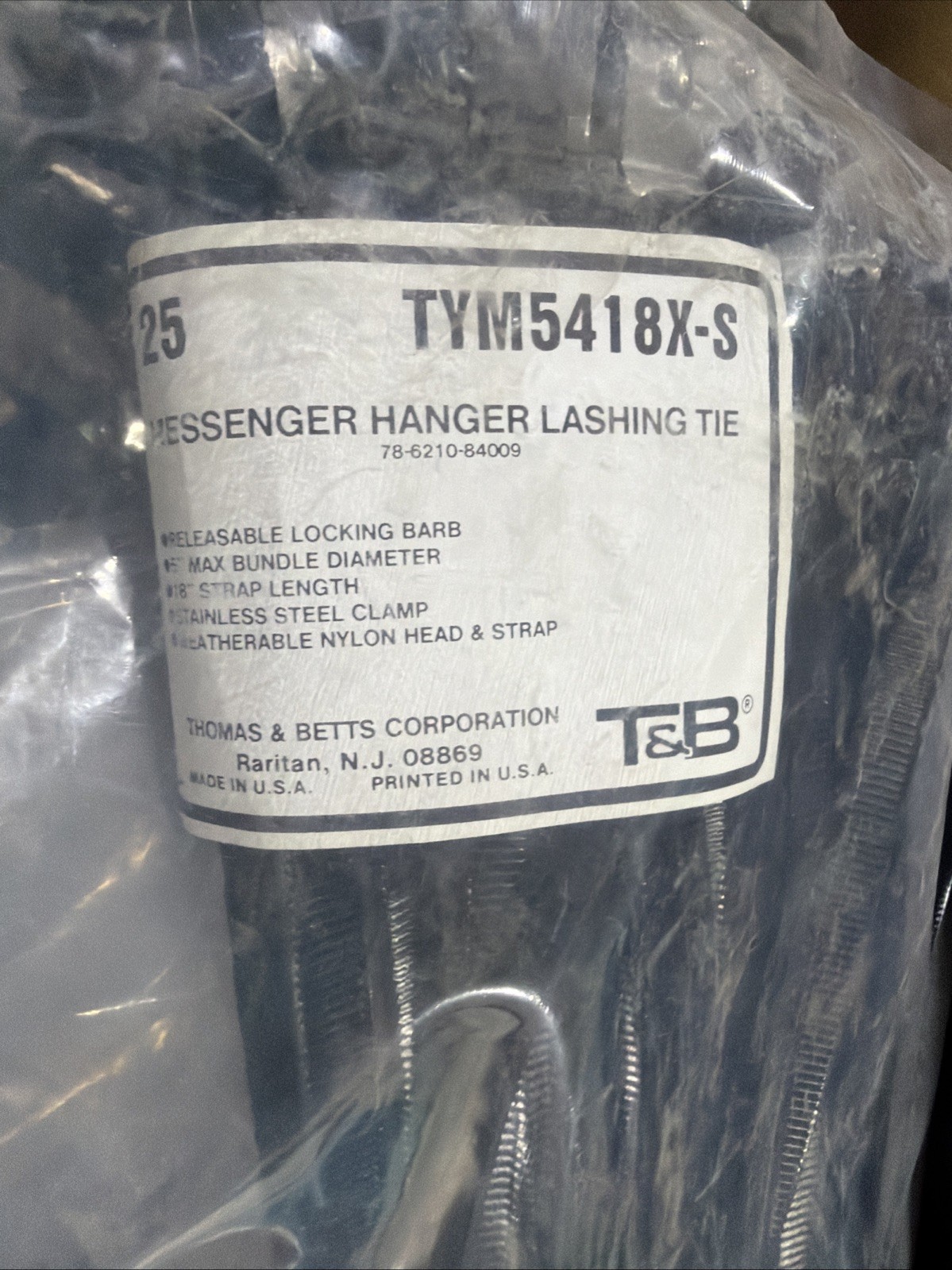 Thomas & Betts TYM5418X Cable Tie, UV Resistant Nylon,, 200 lb, 1 Pack Of 25