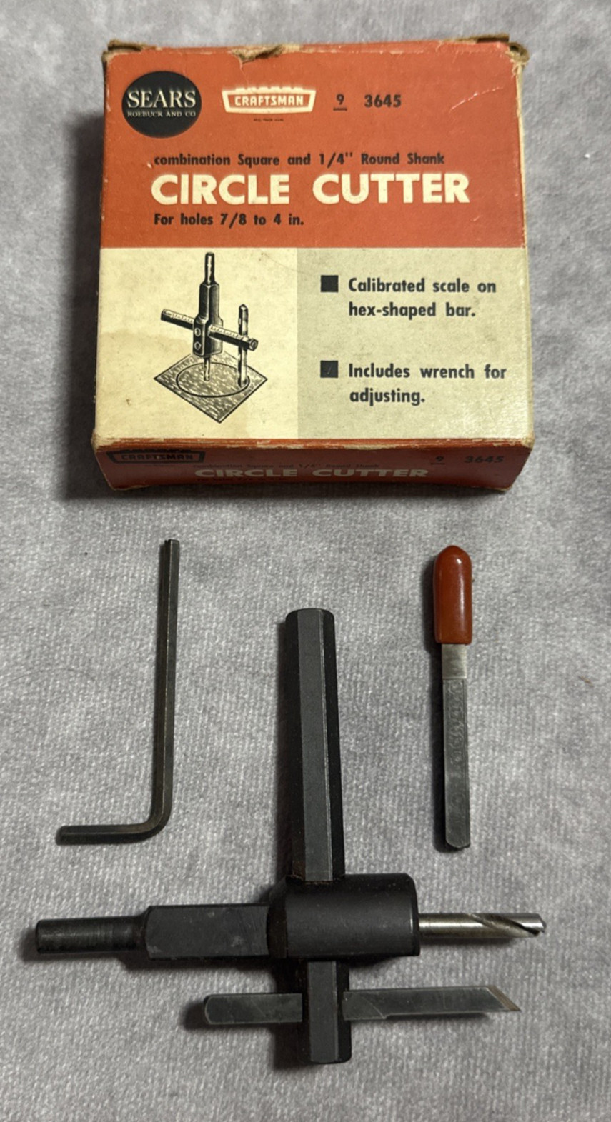Vintage Craftsman 9-3645 Circle Cutter 1/4" Shank 7/8"-4" USA