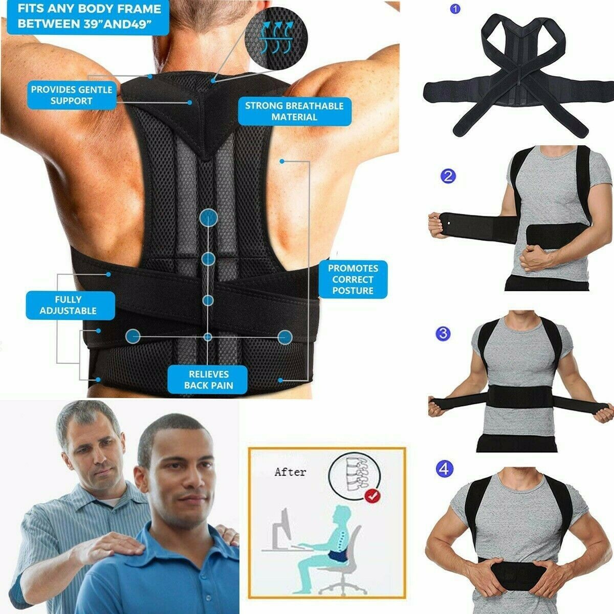 Comfortable Upper and Back Brace Adjustable Back Straightener Support for Unisex