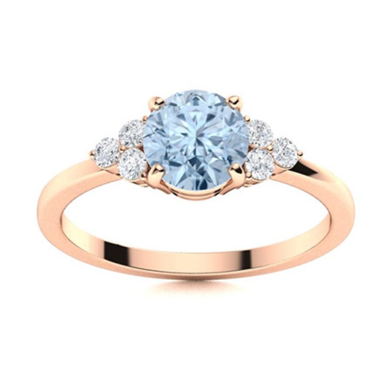 Aquamarine Gemstone 925 Silver Artisan Solitaire with Accents Mother Ring