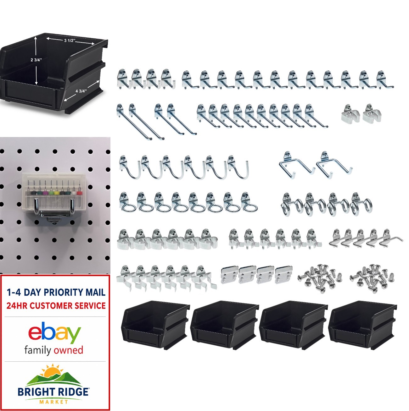 83 Piece Steel Pegboard Hook Kit 79 Hooks 4 Bins Heavy Duty Tool Storage