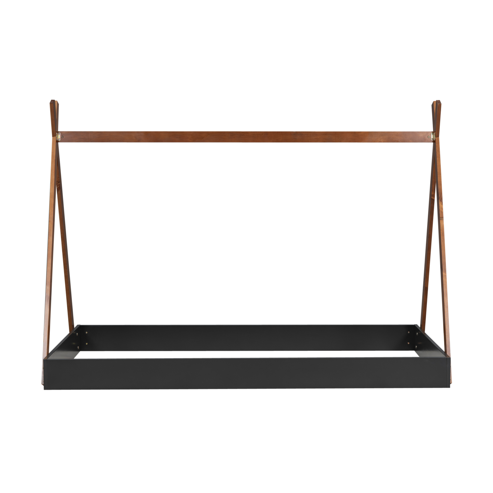 Twin Size Floor Bed Solid Wood House Bed Kid Tent Bed w/ Triangle Structure