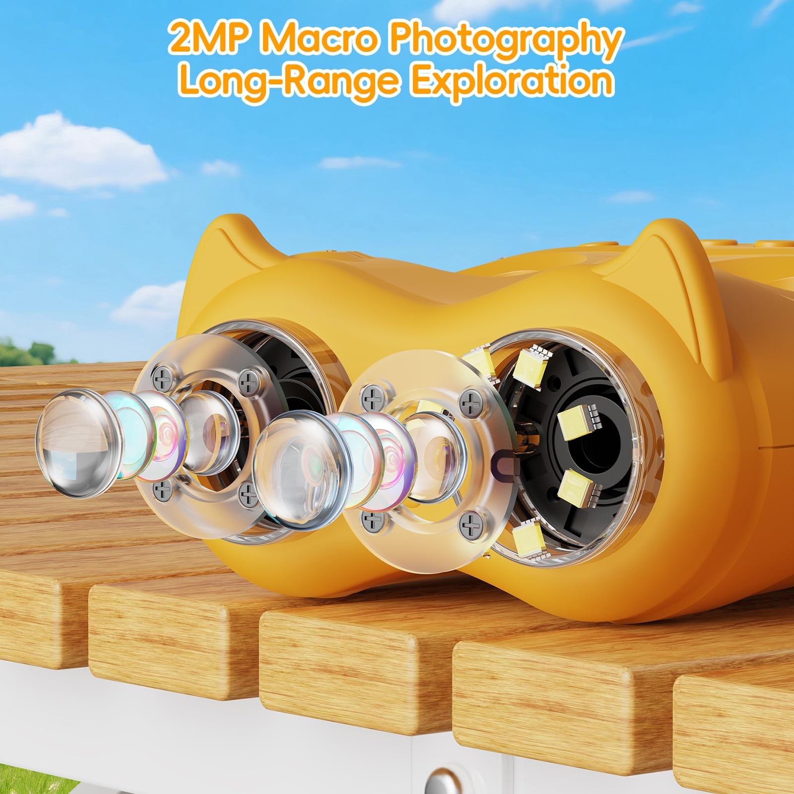 2-in-1 Kids Microscope & Telescope, 1000X, 2" IPS(Yellow)